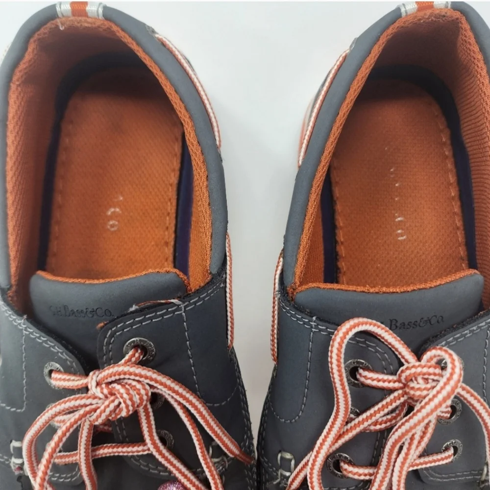 G.H. Bass Gray and Orange Leather and Fabric Boat Shoes Size 10